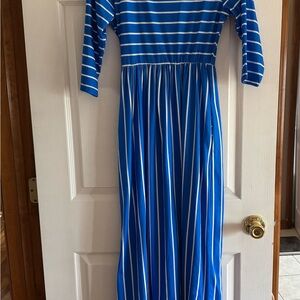 Blue Striped Maxi Dress - Classic Long Sleeve